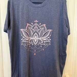 Blue Graphic Lotus Tee with Pink Print